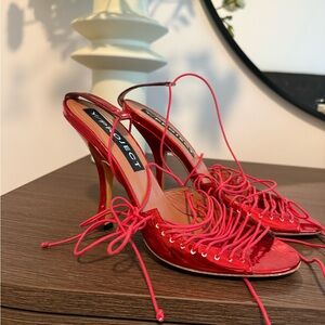 Y/Project Glossy Red Lace-Up Heels